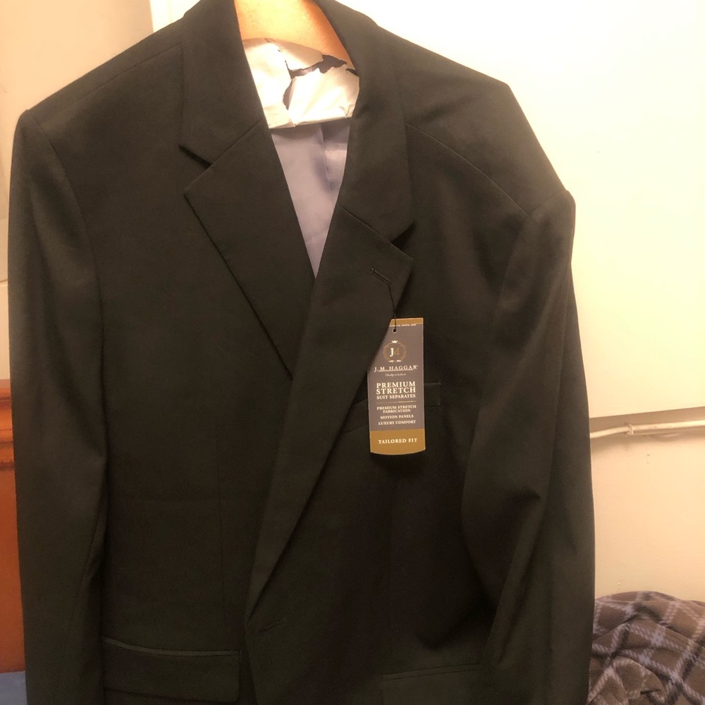 J.M. Haggar Men’s Suit Jacket Black Tailored Fit Size 48 Regular NWT